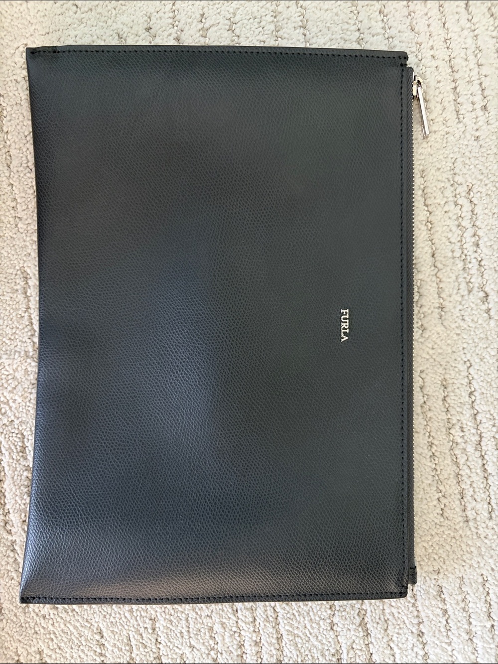 Furla Black Leather Zip Toiletry Pouch